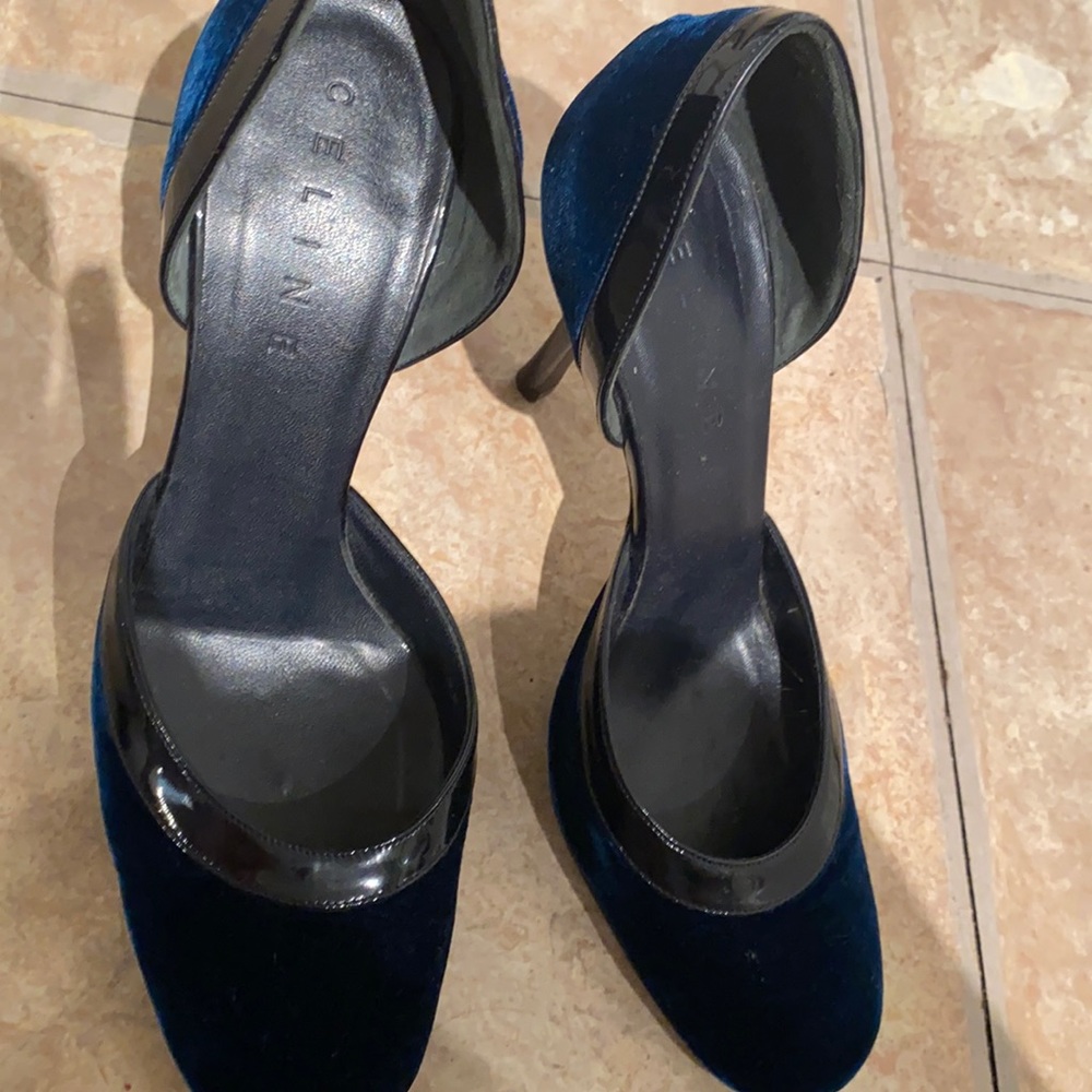 Celine navy blue velvet heels size 7
